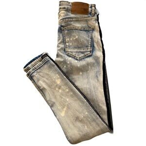 WEIMAI- BLACK RHINESTONE STRIP, STONEWASHED SKINNY JEANS SZ 32